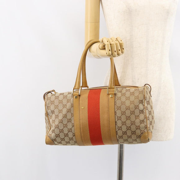 GUCCI GG Canvas Sherry Line Hand Bag Beige Gold 000 0846 Auth 155543