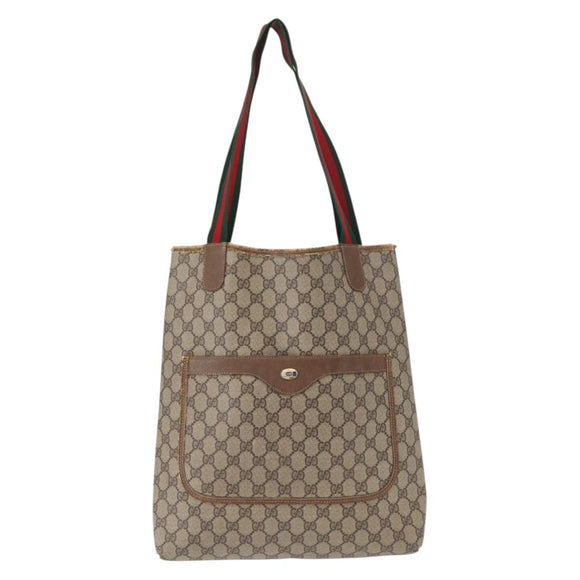 GUCCI GG Supreme Web Sherry Line Tote Bag PVC Beige Gold 39 02 003 Auth 155545