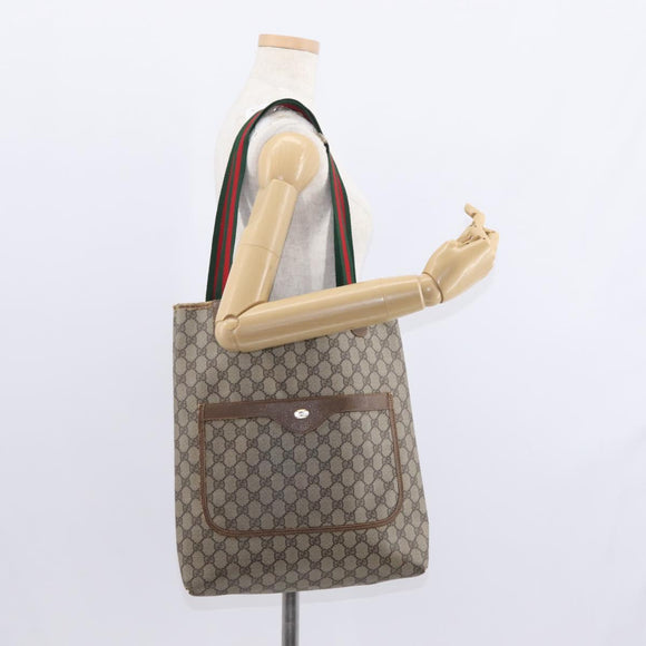 GUCCI GG Supreme Web Sherry Line Tote Bag PVC Beige Gold 39 02 003 Auth 155545