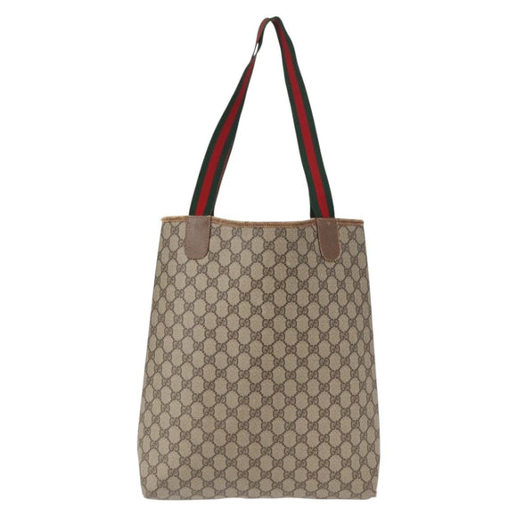 GUCCI GG Supreme Web Sherry Line Tote Bag PVC Beige Gold 39 02 003 Auth 155545