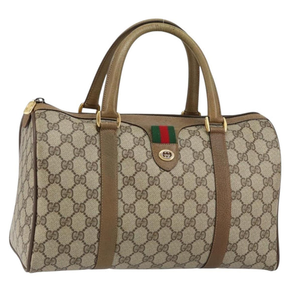 GUCCI GG Supreme Web Sherry Line Boston Bag PVC Beige 116 02 007 Auth 155547