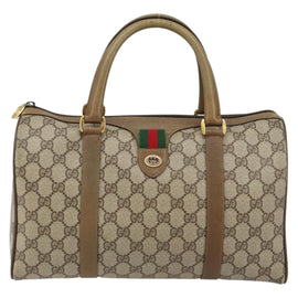 GUCCI GG Supreme Web Sherry Line Boston Bag PVC Beige 116 02 007 Auth 155547 - 0