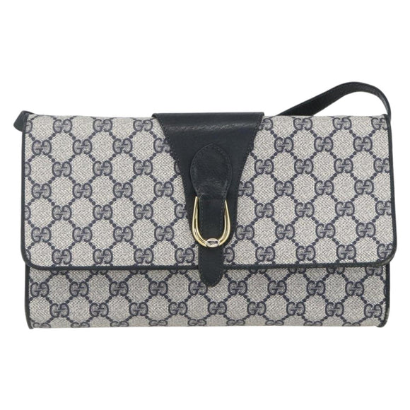 GUCCI GG Supreme Sherry Line Shoulder Bag PVC Red Navy Auth 155552