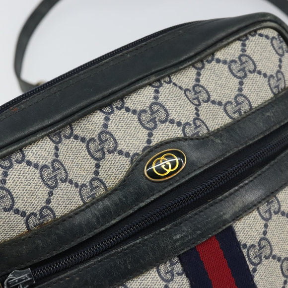 GUCCI GG Supreme Sherry Line Shoulder Bag PVC Navy Gold 010 378 Auth 155553