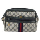 GUCCI GG Supreme Sherry Line Shoulder Bag PVC Navy Gold 010 378 Auth 155553-2