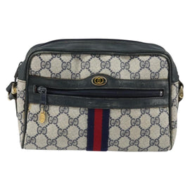 GUCCI GG Supreme Sherry Line Shoulder Bag PVC Navy Gold 010 378 Auth 155553 - 0