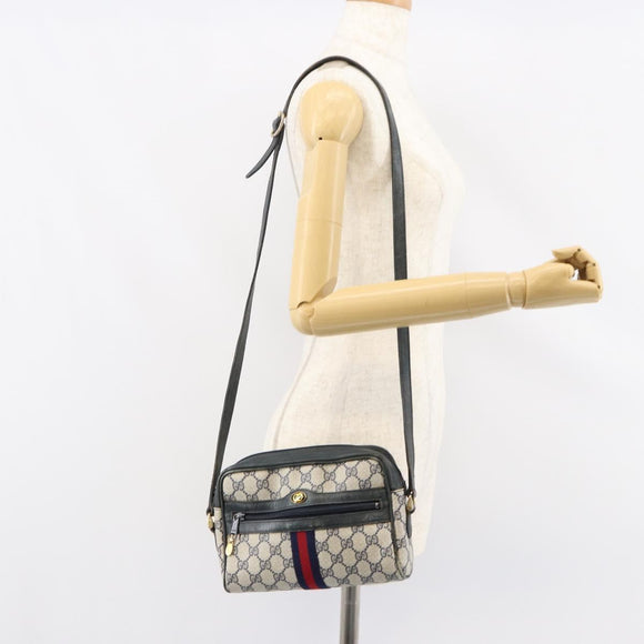 GUCCI GG Supreme Sherry Line Shoulder Bag PVC Navy Gold 010 378 Auth 155553