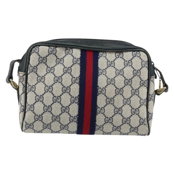 GUCCI GG Supreme Sherry Line Shoulder Bag PVC Navy Gold 010 378 Auth 155553