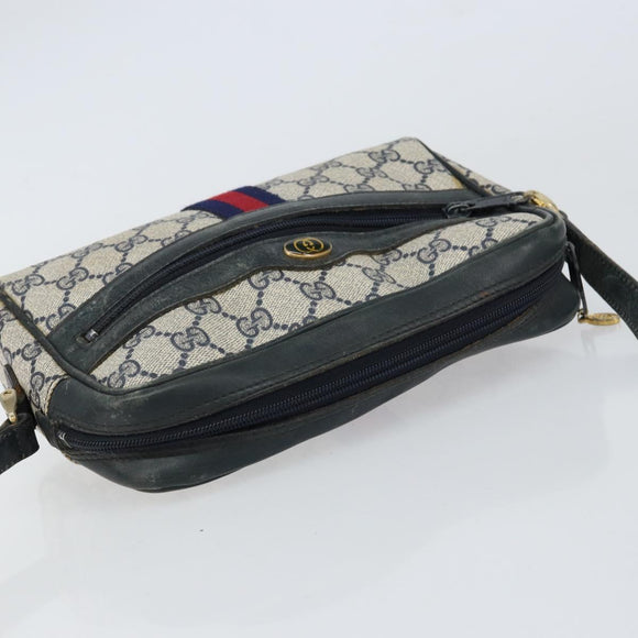 GUCCI GG Supreme Sherry Line Shoulder Bag PVC Navy Gold 010 378 Auth 155553