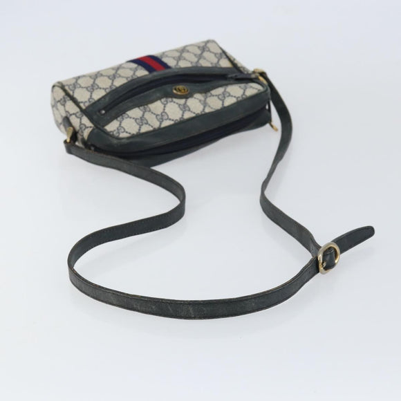 GUCCI GG Supreme Sherry Line Shoulder Bag PVC Navy Gold 010 378 Auth 155553