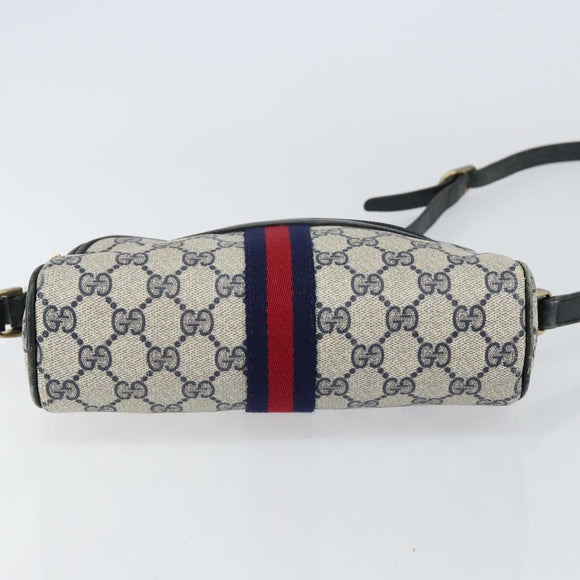 GUCCI GG Supreme Sherry Line Shoulder Bag PVC Navy Gold 010 378 Auth 155553