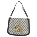 GUCCI Interlocking GG Supreme Shoulder Bag PVC Navy Gold Auth 155554V-1