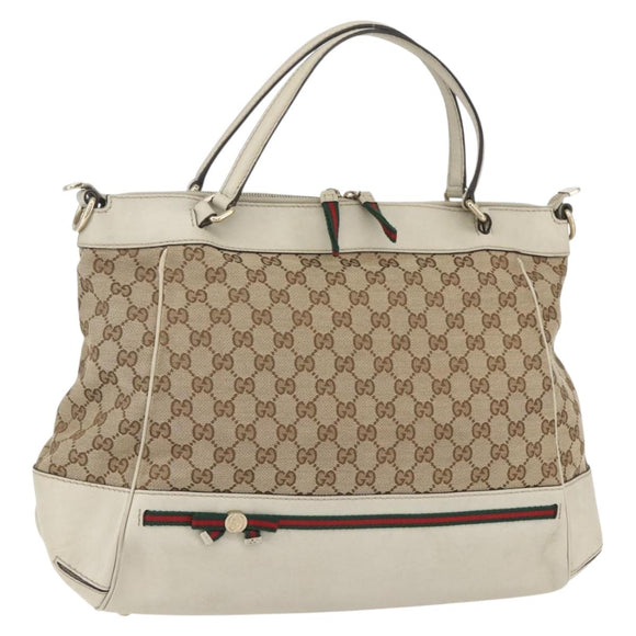 GUCCI Pretty GG Canvas Web Sherry Line Hand Bag Beige Gold 257349 Auth 155585