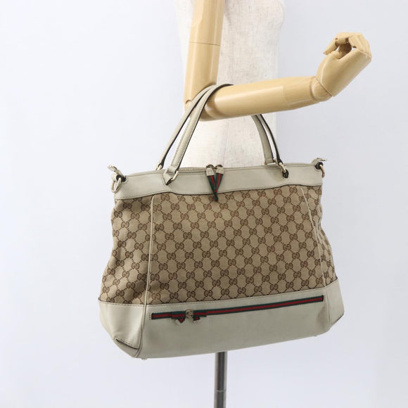 GUCCI Pretty GG Canvas Web Sherry Line Hand Bag Beige Gold 257349 Auth 155585