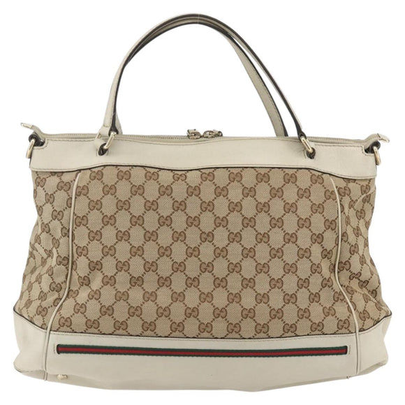 GUCCI Pretty GG Canvas Web Sherry Line Hand Bag Beige Gold 257349 Auth 155585