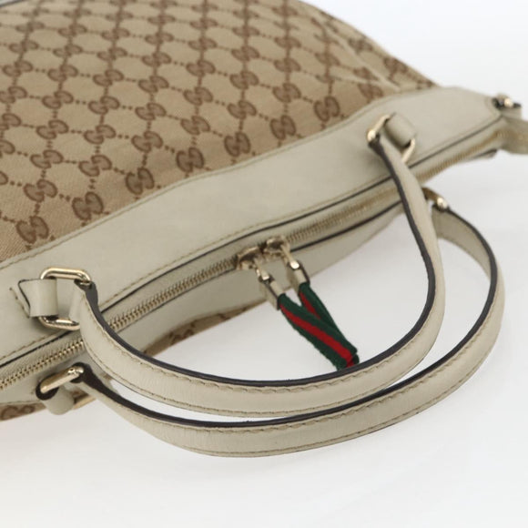 GUCCI Pretty GG Canvas Web Sherry Line Hand Bag Beige Gold 257349 Auth 155585