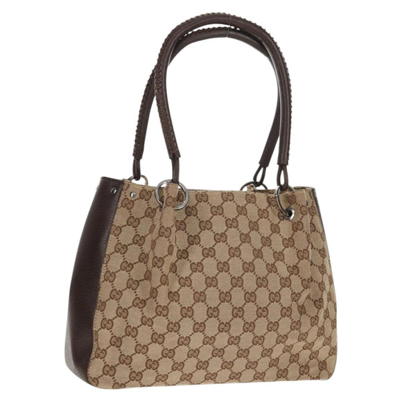 GUCCI GG Canvas Hand Bag Beige Silver 115007 Auth 155587V