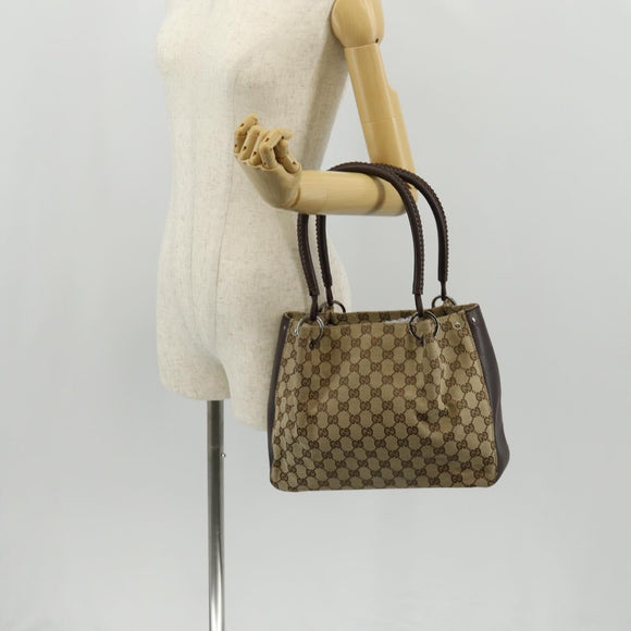 GUCCI GG Canvas Hand Bag Beige Silver 115007 Auth 155587V