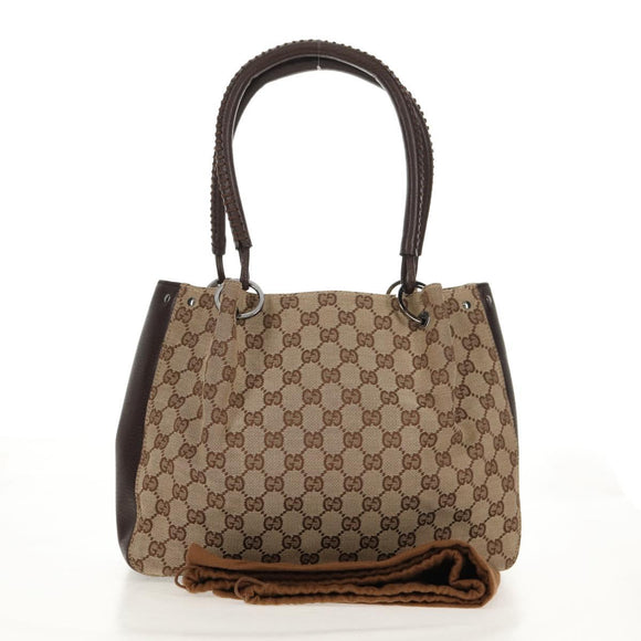 GUCCI GG Canvas Hand Bag Beige Silver 115007 Auth 155587V