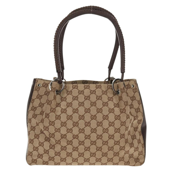 GUCCI GG Canvas Hand Bag Beige Silver 115007 Auth 155587V