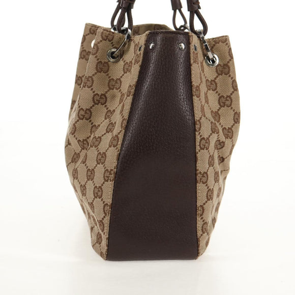GUCCI GG Canvas Hand Bag Beige Silver 115007 Auth 155587V