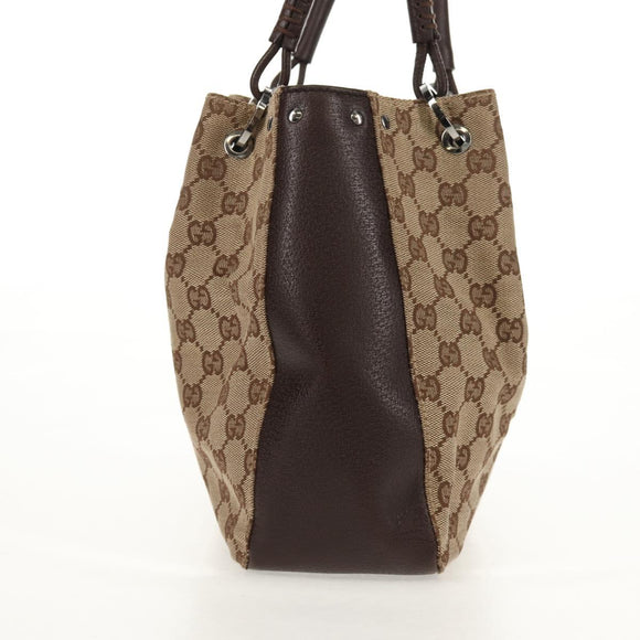 GUCCI GG Canvas Hand Bag Beige Silver 115007 Auth 155587V