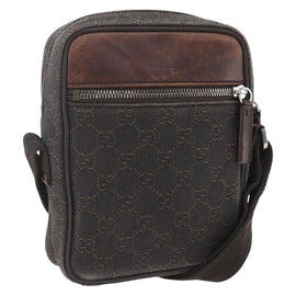 GUCCI GG Canvas Shoulder Bag Brown Silver Auth 155588