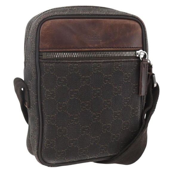 GUCCI GG Canvas Shoulder Bag Brown Silver Auth 155588