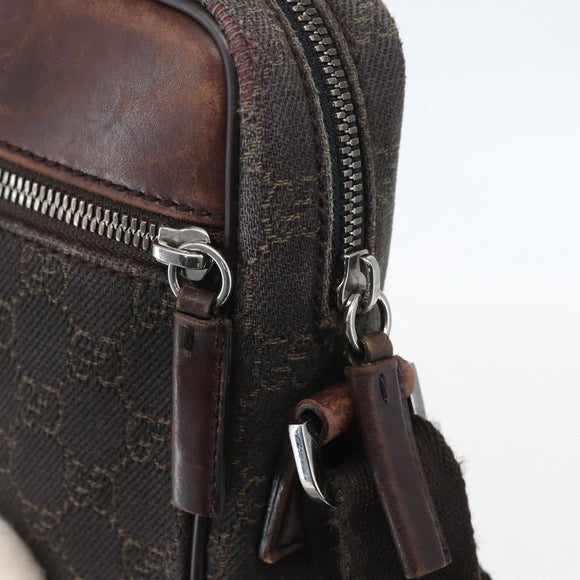GUCCI GG Canvas Shoulder Bag Brown Silver Auth 155588