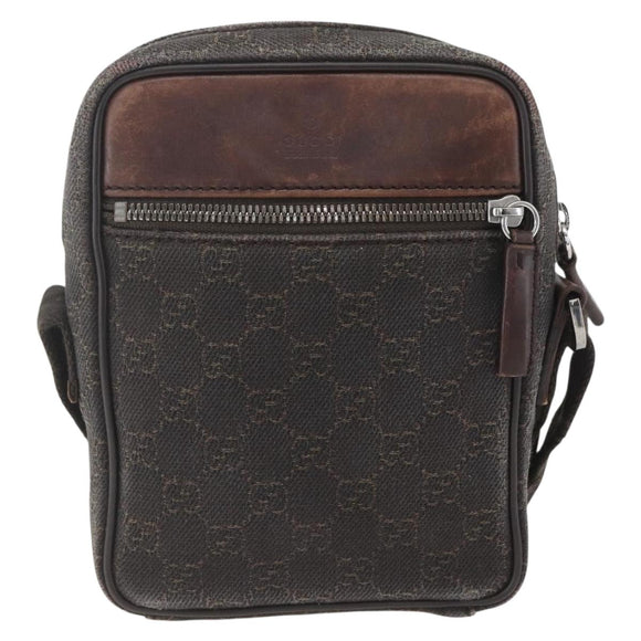 GUCCI GG Canvas Shoulder Bag Brown Silver Auth 155588
