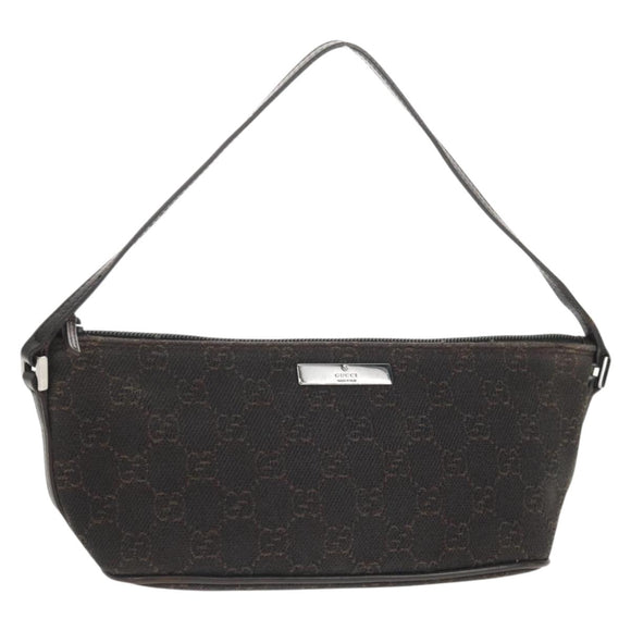 GUCCI GG Canvas Accessory Pouch Brown Silver 07198 Auth 155592V