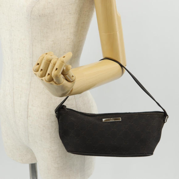 GUCCI GG Canvas Accessory Pouch Brown Silver 07198 Auth 155592V
