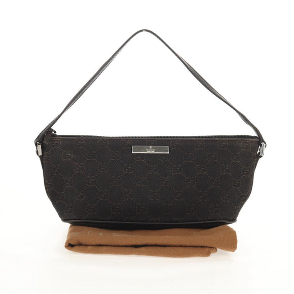 GUCCI GG Canvas Accessory Pouch Brown Silver 07198 Auth 155592V