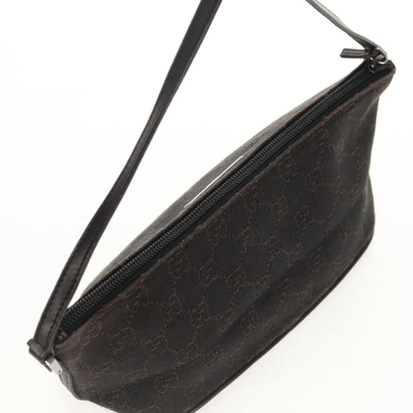 GUCCI GG Canvas Accessory Pouch Brown Silver 07198 Auth 155592V