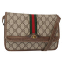GUCCI GG Supreme Web Sherry Line Shoulder Bag PVC Beige Gold Auth 155593-1