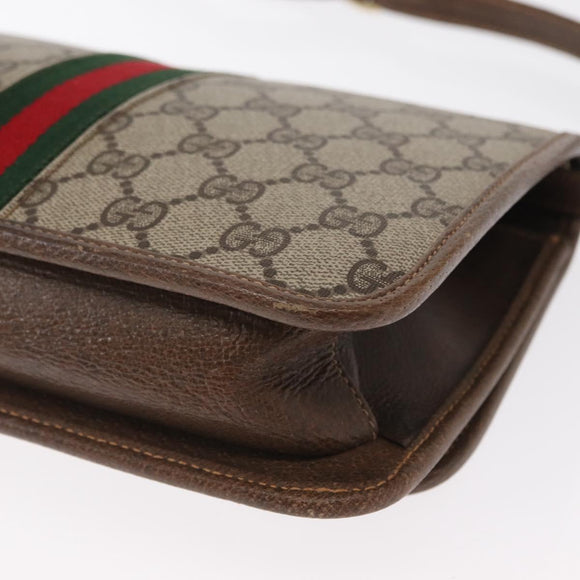 GUCCI GG Supreme Web Sherry Line Shoulder Bag PVC Beige Gold Auth 155593