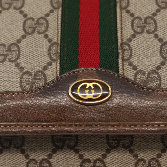 GUCCI GG Supreme Web Sherry Line Shoulder Bag PVC Beige Gold Auth 155593