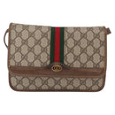 GUCCI GG Supreme Web Sherry Line Shoulder Bag PVC Beige Gold Auth 155593-2