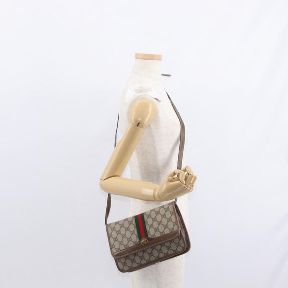 GUCCI GG Supreme Web Sherry Line Shoulder Bag PVC Beige Gold Auth 155593
