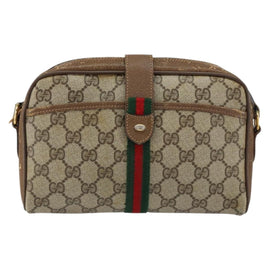 GUCCI GG Supreme Web Sherry Line Bag PVC Beige Gold 116 02 055 Auth 155594 - 0