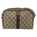 GUCCI GG Supreme Web Sherry Line Bag PVC Beige Gold 116 02 055 Auth 155594-3