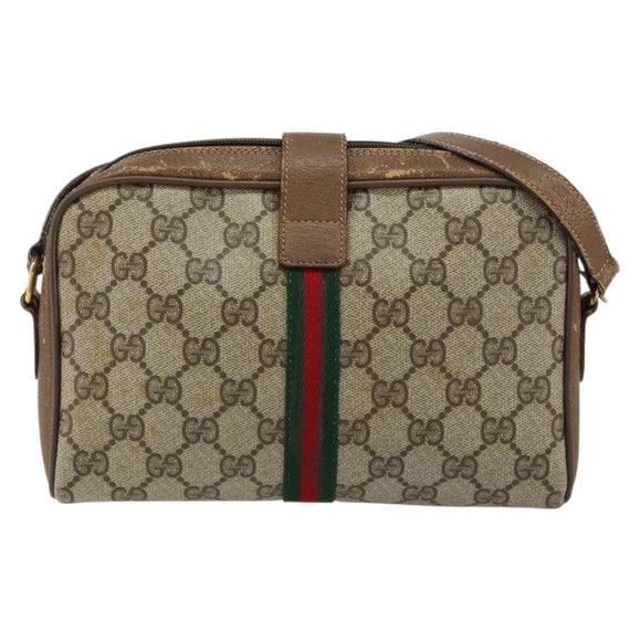 GUCCI GG Supreme Web Sherry Line Bag PVC Beige Gold 116 02 055 Auth 155594