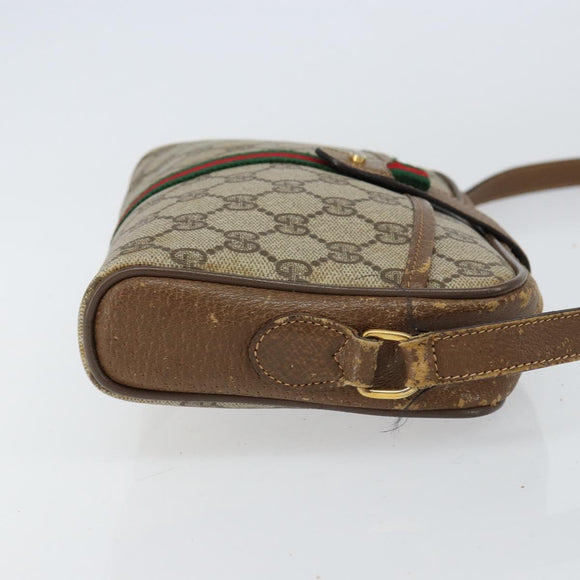 GUCCI GG Supreme Web Sherry Line Bag PVC Beige Gold 116 02 055 Auth 155594