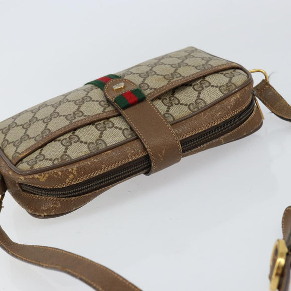 GUCCI GG Supreme Web Sherry Line Bag PVC Beige Gold 116 02 055 Auth 155594