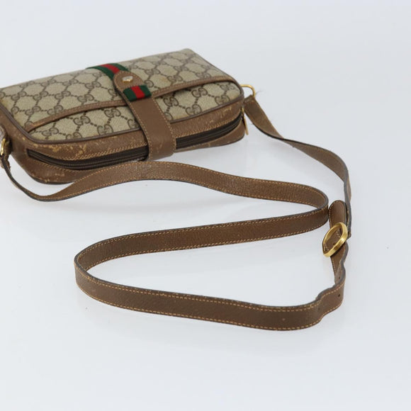 GUCCI GG Supreme Web Sherry Line Bag PVC Beige Gold 116 02 055 Auth 155594