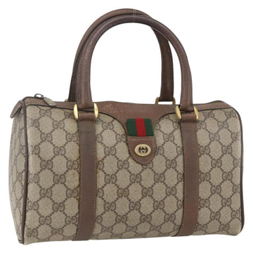 GUCCI GG Supreme Web Sherry Line Boston Bag PVC Beige Gold 39 02 006 Auth 155595