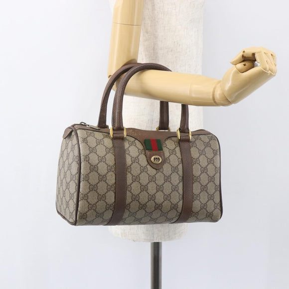 GUCCI GG Supreme Web Sherry Line Boston Bag PVC Beige Gold 39 02 006 Auth 155595