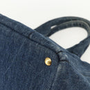 PRADA Canapa MM Hand Bag Denim Blue Gold Auth 155597-9