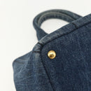 PRADA Canapa MM Hand Bag Denim Blue Gold Auth 155597-14