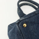 PRADA Canapa MM Hand Bag Denim Blue Gold Auth 155597-16